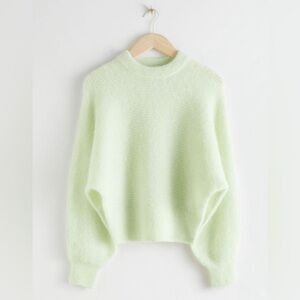 & OTHER STORIES Cropped Wool Blend Puff Sleeve Sweater, Light Green, Size XS
